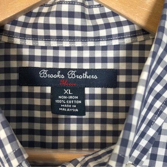 Brooks Brothers Long Sleeve Gingham Button Down Cotton Shirt-Navy/White-Men XL - Picture 4 of 6